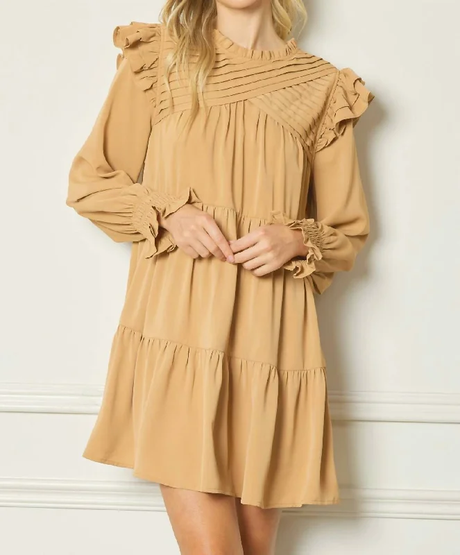 Vintage-Inspired Style Offers Clearance Event Jess Tiered Long Sleeve Dress In Camel