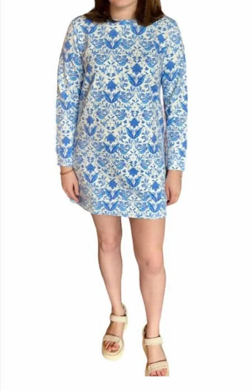 Elegant Style Vintage Elegance Long Sleeve Crew Neck Dress In Batik