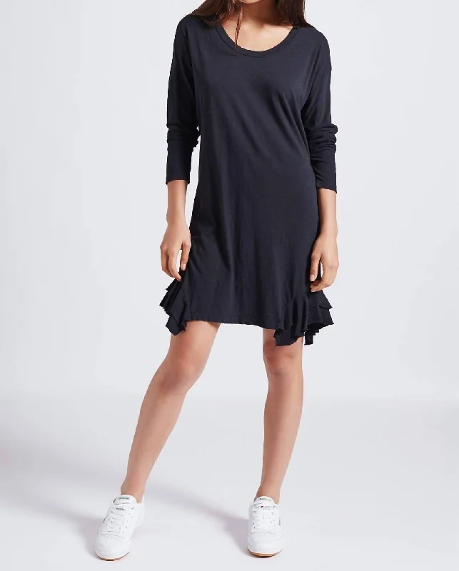 Forward Trendsetter Early Access to Art Deco Styles Sale Tier Long Sleeve Dress In Black With Destroy