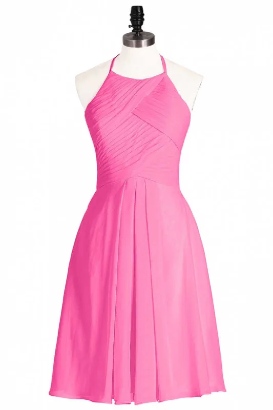 Shop Sales Winter Warm - Up Sale Neon Pink Halter A-Line Short Bridesmaid Dress