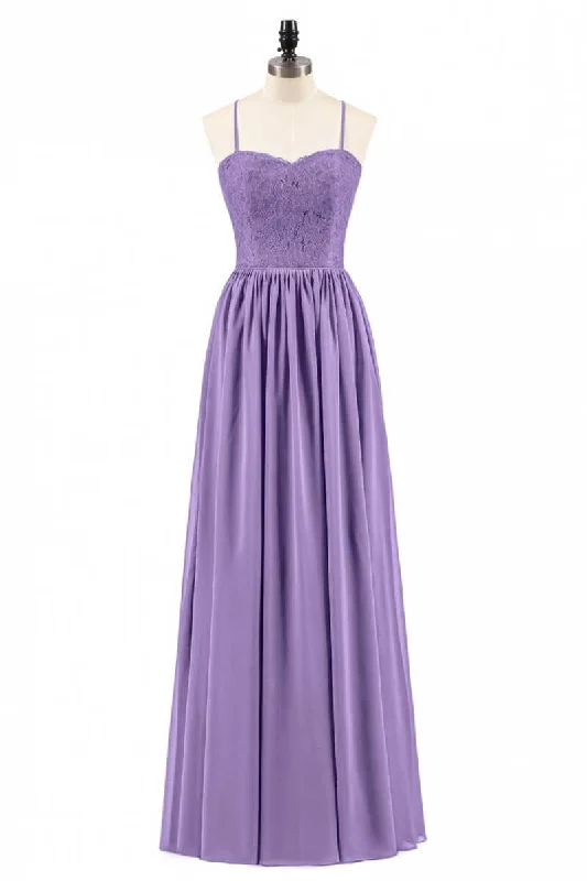 Budget Friendly Lighten Up with Nordic Styles Purple Spaghetti Straps A-Line Long Bridesmaid Dress