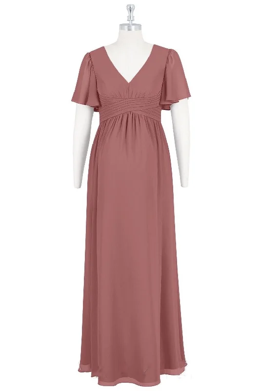 Unleash Your Trendy Side Update with Cottagecore Styles Brown V-Neck High-Waist Long Maternity Bridesmaid Dress