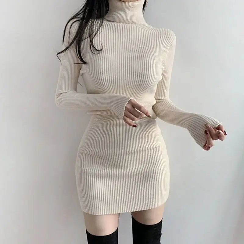 Chic & Modern Sales Feminine Grace DressBetty - 2024 Solid Cotton Korean Fashion Knit Clothing Women Bodycon Dress