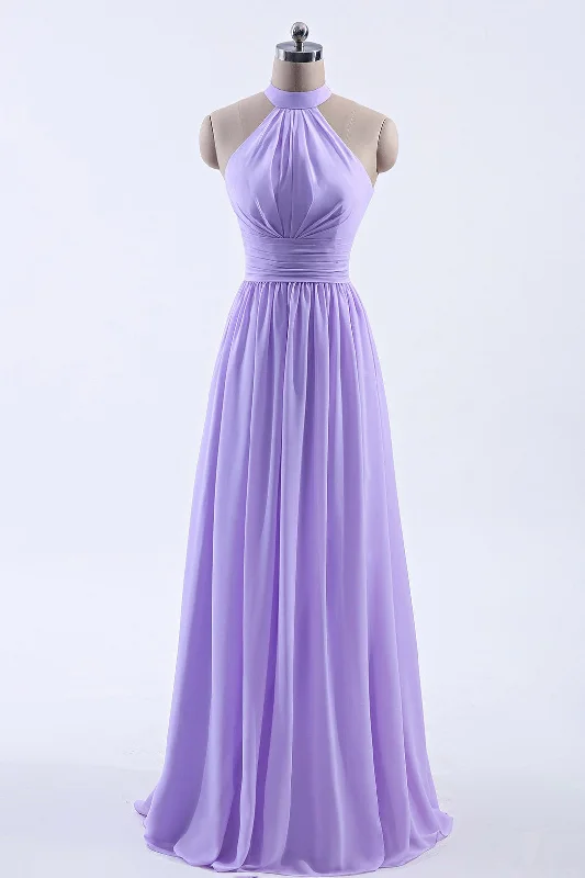 Bold Style Discounts Limited Quantities High Neck Lavender Chiffon Empire A-line Long Bridesmaid Dress