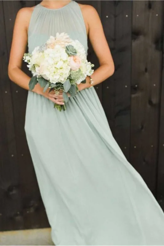 Huge Discounts This Week Flash Sale Sage Green Chiffon Halter Cutout Back Long Bridesmaid Dress