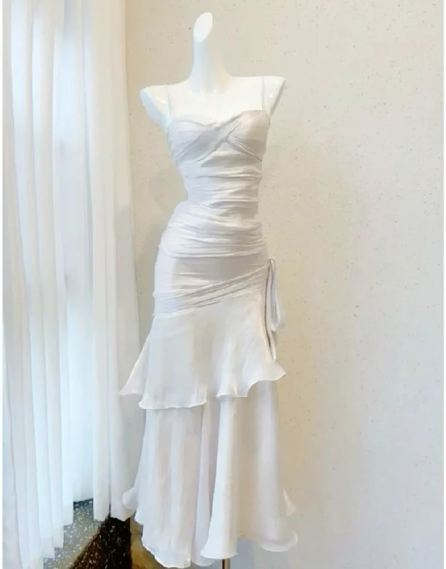 Big Savings Elegant Contour Elegant Sheath Straps Sleeveless White Prom Dresses Long Evening Dress C2876