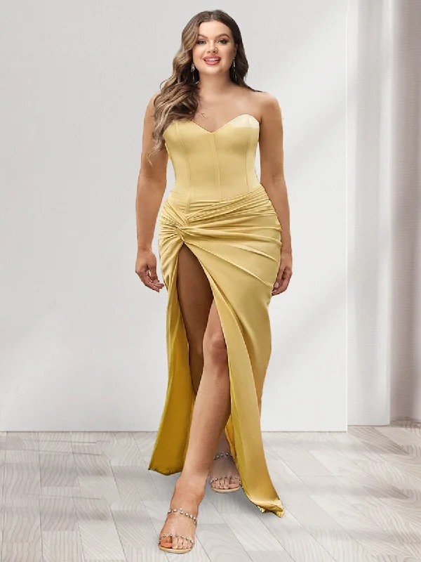 Special Offers, Don't Miss Soft Textures Sheath/Column Sweetheart Sleeveless Plus Size Bridesmaid Dresses with Split Side