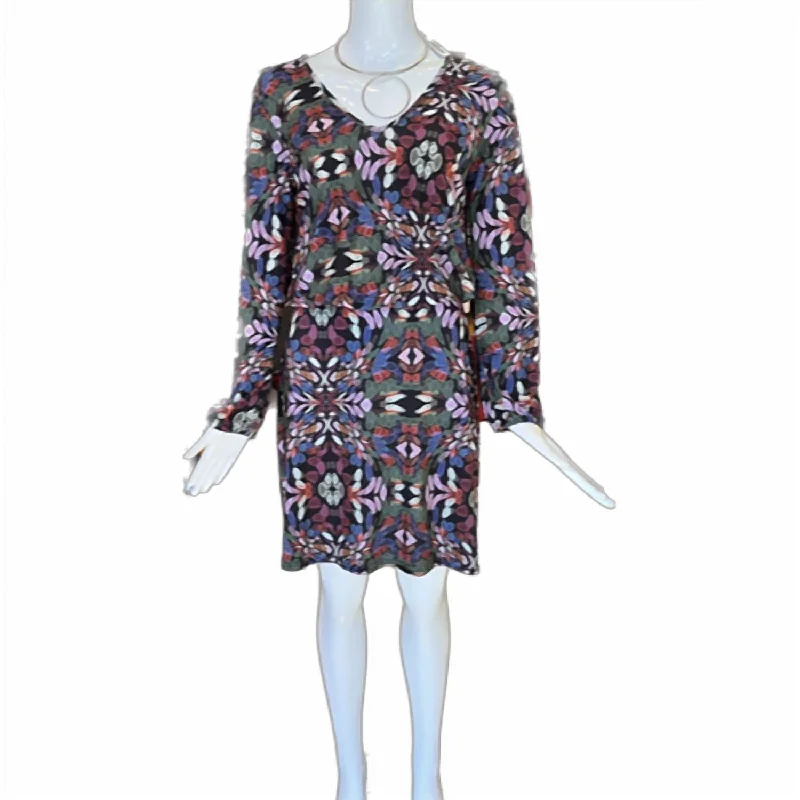 Weekend Exclusive Casual Elegance Long Sleeve V-Neck Microfiber Short Dress In Ritual Print