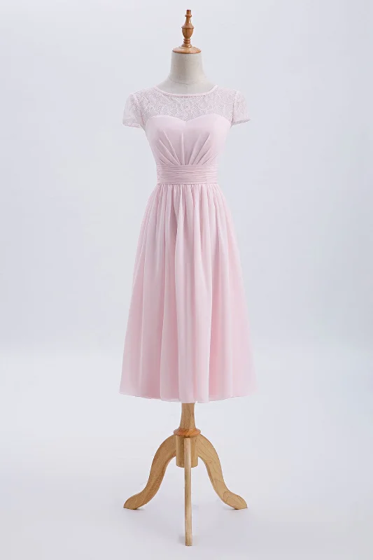 Affordable Luxury Fashion Limited - Time Bundle Princess Pink Chiffon and Lace Short Sleeves Bridesmaid Dress