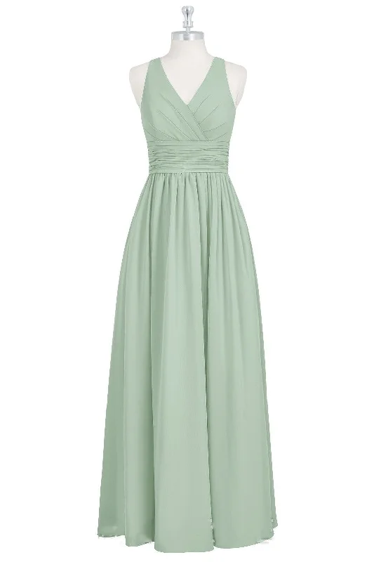 Relaxed Style Final Clearance Sage Green V-Neck Backless A-Line Bridesmaid Dress