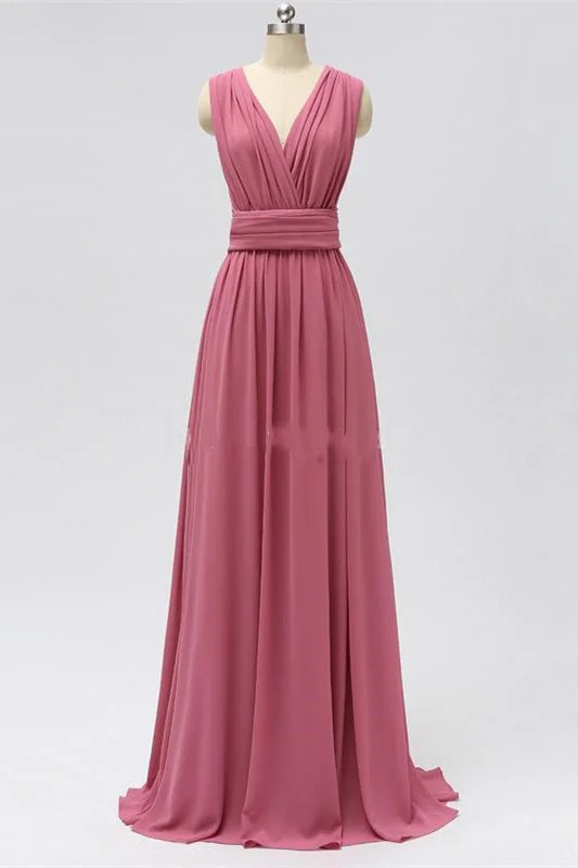 Hot Picks Feminine Elegance Dusty Rose Chiffon Wrap A-Line Long Bridesmaid Dress