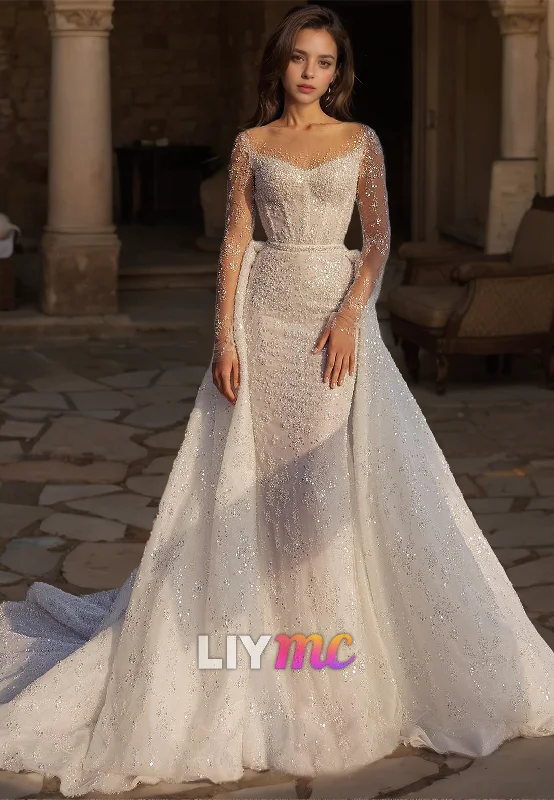 Flash Sale Starts Spring Fling Sale Off-Shoulder Long Sleeves Beaded Mermaid Wedding Dress