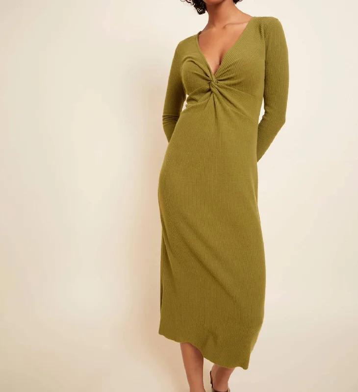 Fashion-Forward Romantic Detailing Phedra Long Sleeve Twisted Dress In Saguaro