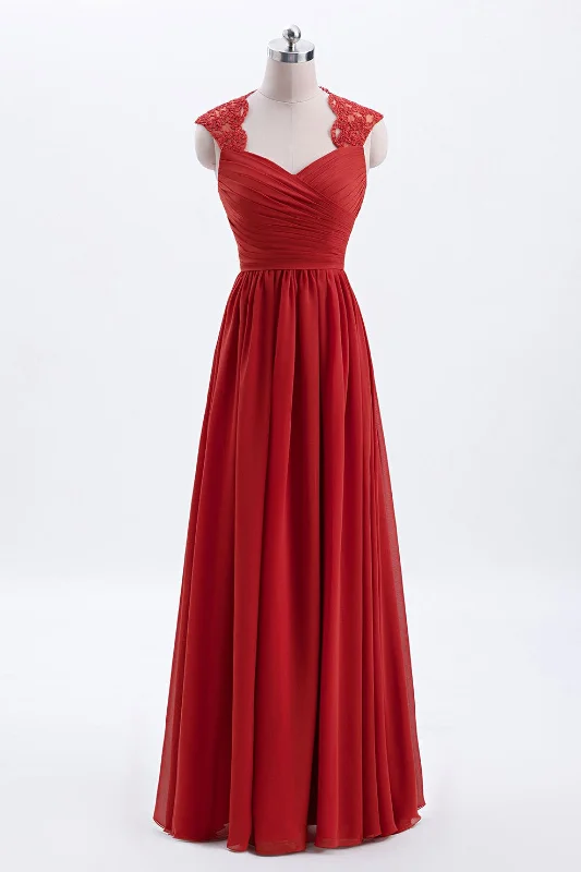 Trendy Looks On Sale Mid - Season Sale Elegant Red Chiffon Pleated A-line Long Bridesmaid Dress