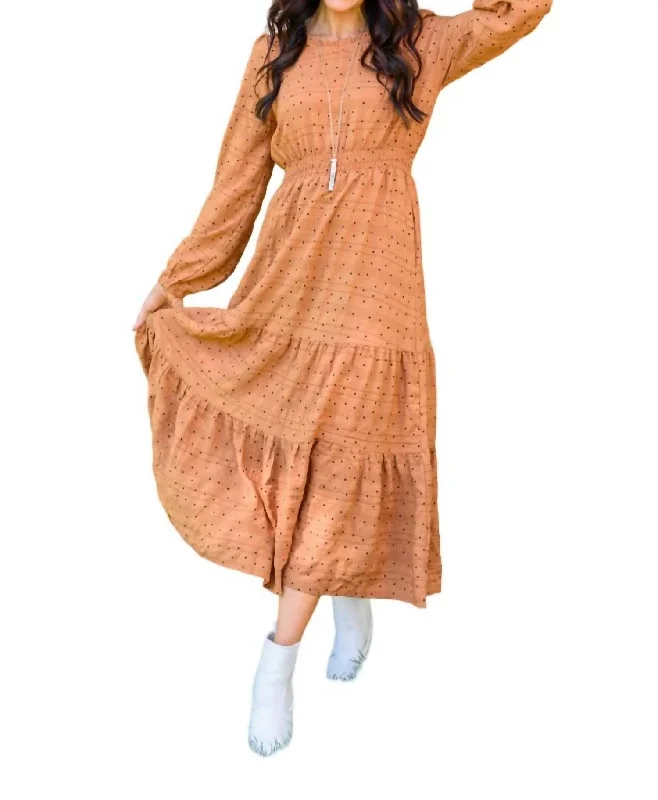 Flash Sale Starts Romantic Date - Night Ensemble Great Things Long Sleeve Polka Dot Dress In Orange/black