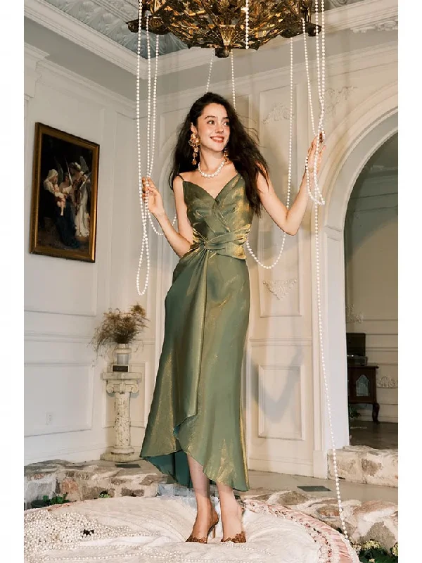 Style Revolution Last Chance Sale Vintage Sheath Spaghetti Straps Sleeveless Olive Green Prom Dresses Evening Dress C2425