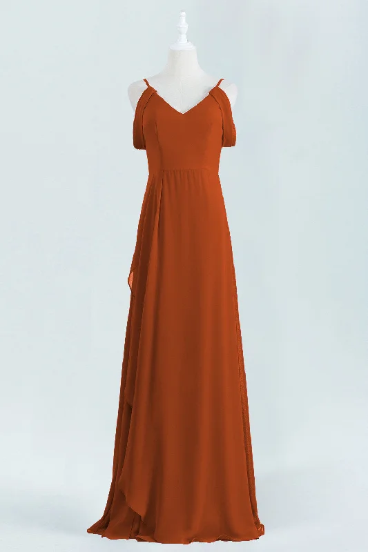 Everyday Elegance Sale Elegant Details Burnt Orange A-line Chiffon Long Bridesmaid Dress