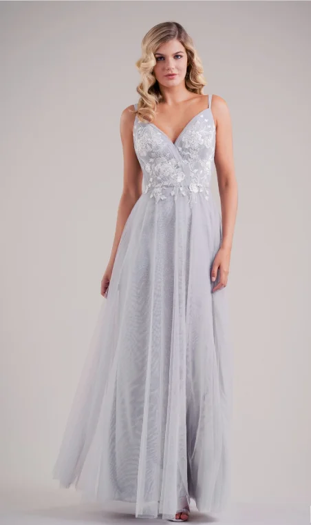 Bid Farewell To The Old Season Classic Charm Lace Appliqué and Soft Tulle V Neck Bridesmaid Dress | Available Long or Short - Several Colors - Sizes 00-34 | In Store ONLY