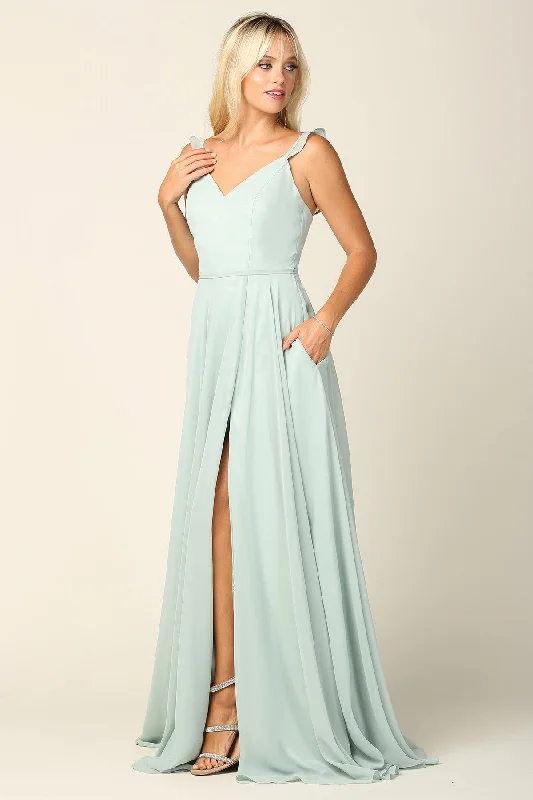 Season Offer Huge Savings on Parisian Styles Long Bridesmaids Ruffle Sleeve Chiffon Gown