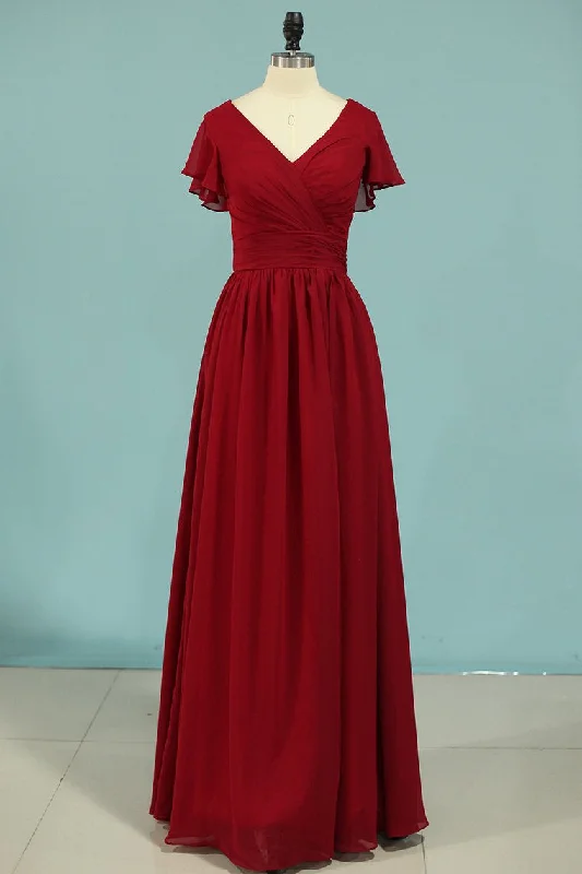 Unleash Your Trend Driven Style Spring Fling Sale Red Chiffon V-Neck Ruffled A-Line Long Bridesmaid Dress