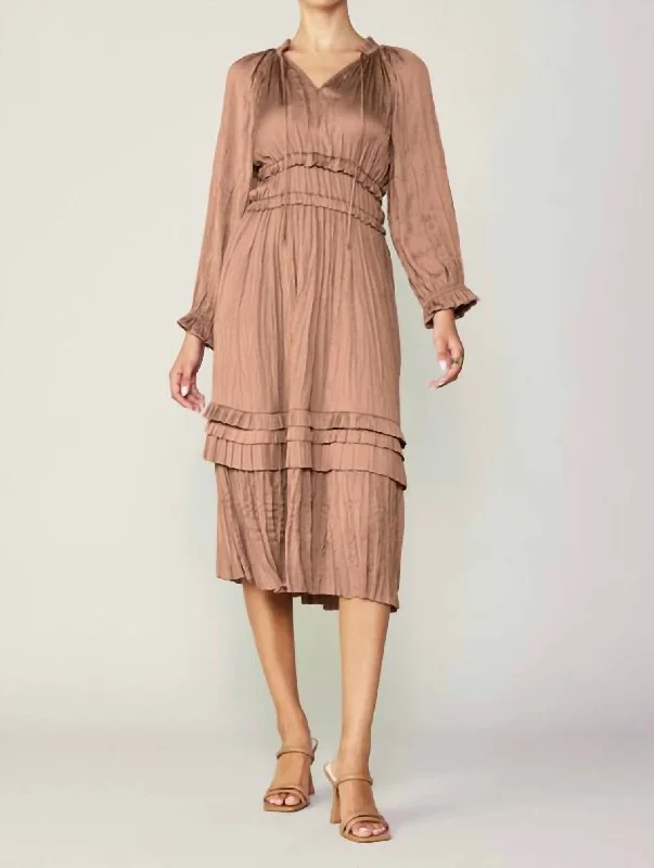 Elegant Fashion Offers Now on Sale for Chic Urban Styles Long Sleeve Split Neck Long Dress In Dusty Clay