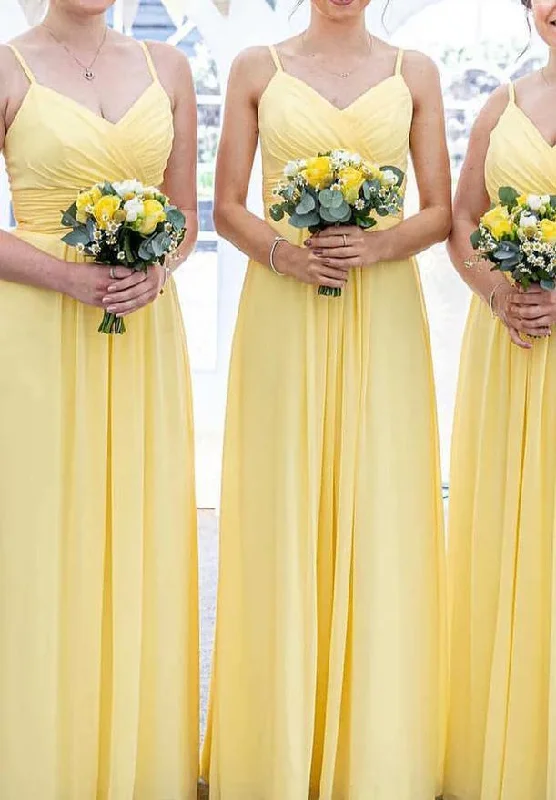 Imeless Style Feminine Elegance Women Chiffon Bridesmaid Dress Long Spaghetti Straps Prom Gowns Fashion Wedding Party Dress YBD023