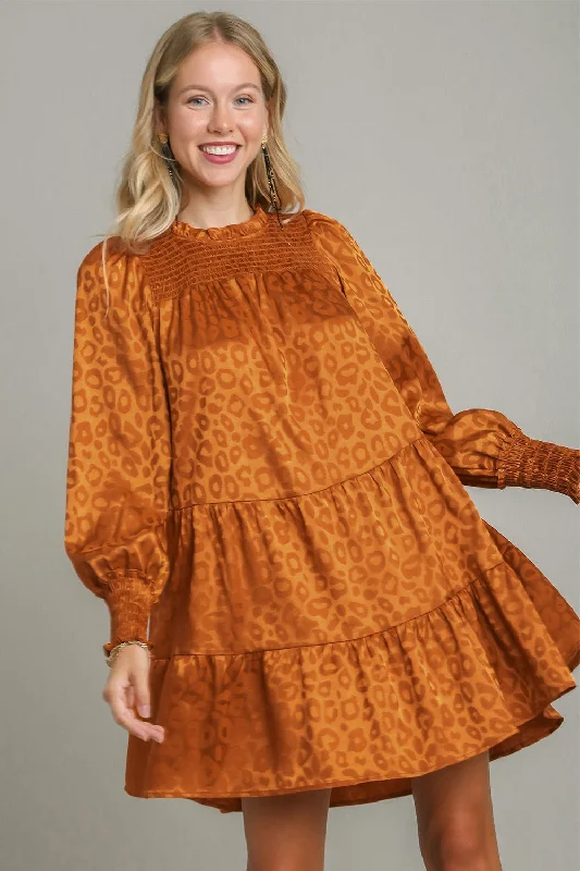 Best Sellers Romantic Detailing Umgee Smocked Leopard Long Sleeve Tiered Dress