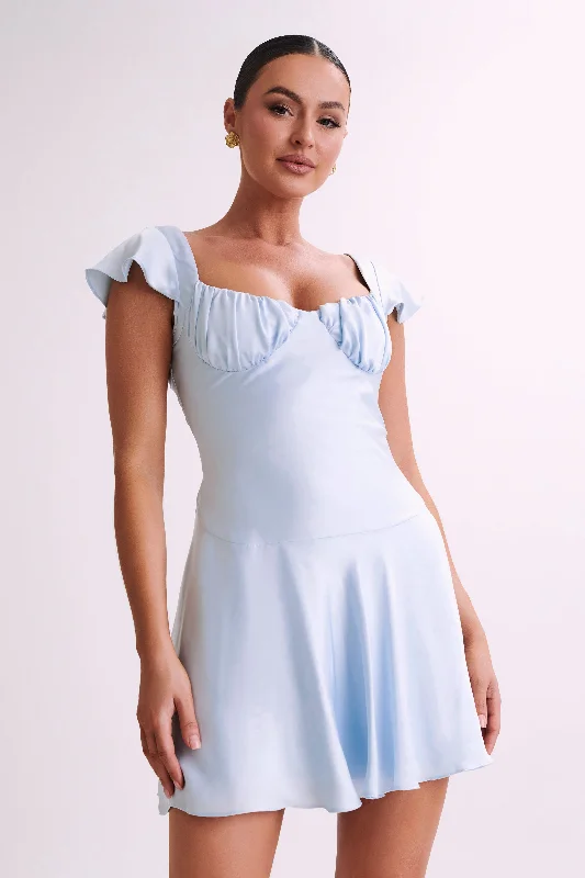 Crazy Price Slashing Modern Romance Carson Ruched Satin Mini Dress - Powder Blue