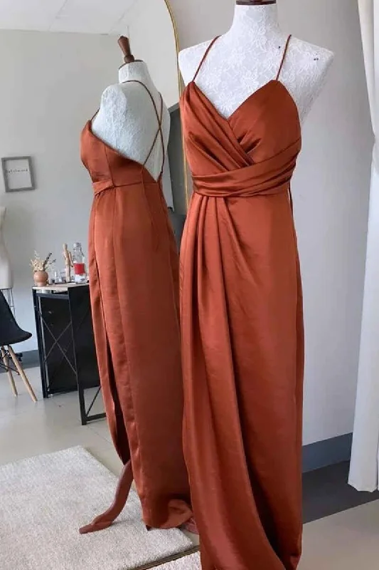 Bid Farewell To The Old Season Limited - Time Bundle Burnt Orange Backless Long Bridesmaid Dress with Slit