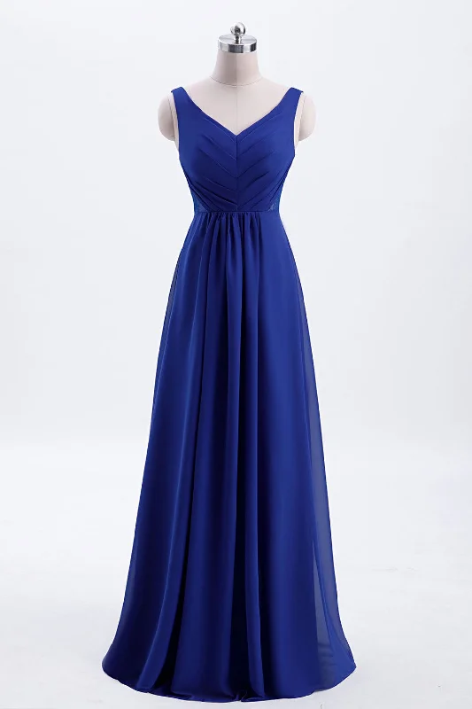 Luxury Fashion Discounts End - of - Month Blowout Royal Blue Pleated A-line Chiffon Long Bridesmaid Dress