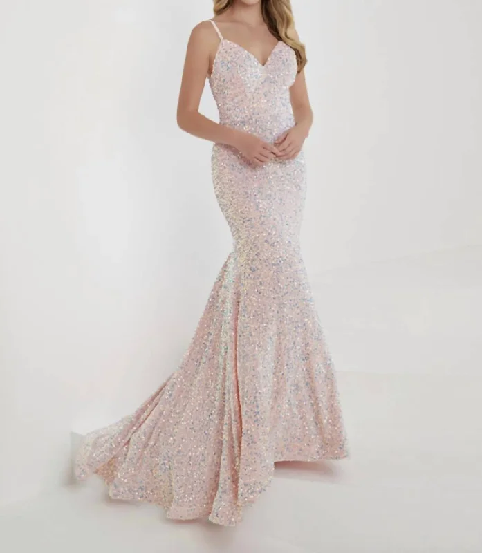 Avant-Garde Style Promotions Dreamy Draping Sequin Gown In Pink