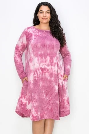 Exclusive Deals Online Lighten Up with Nordic Styles Pink Tie Dye Long Sleeve Dress