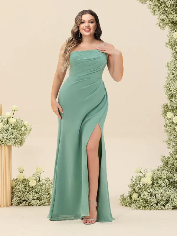 Casual Yet Chic Sales Subtle Sophistication Sheath/Column One-Shoulder Long Ruched Plus Size Bridesmaid Dresses with Split Side