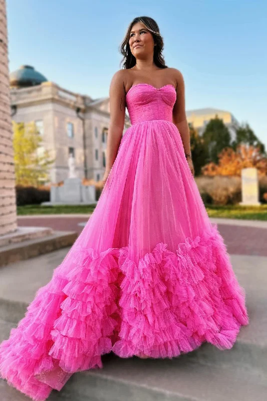 Affordable Trendy Fashion Limited - Stock Roycebridal Rachael | Pink Sweetheart Tiered Tulle Long Prom Dresses