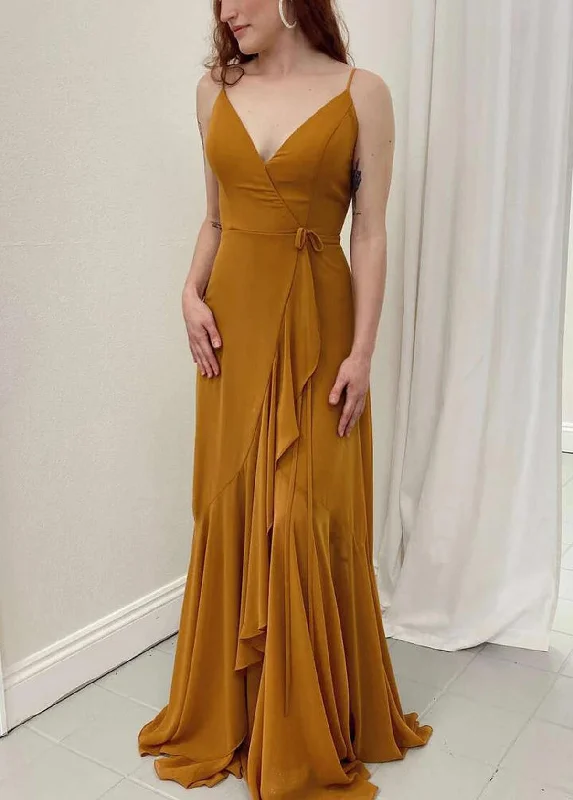 Stylish Looks Update with Cottagecore Styles Women Spaghetti Straps Bridesmaid Dress Long V-Neck Prom Gowns Fashion Wedding Party Dress YBD040