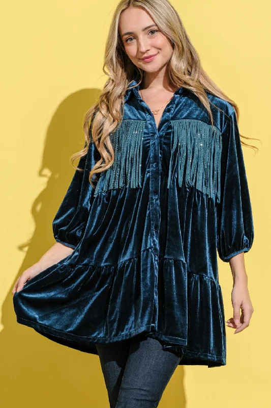 Luxe Style Discounts Chic Allure And The Why Fringe Detailed Velvet Shirt Dress