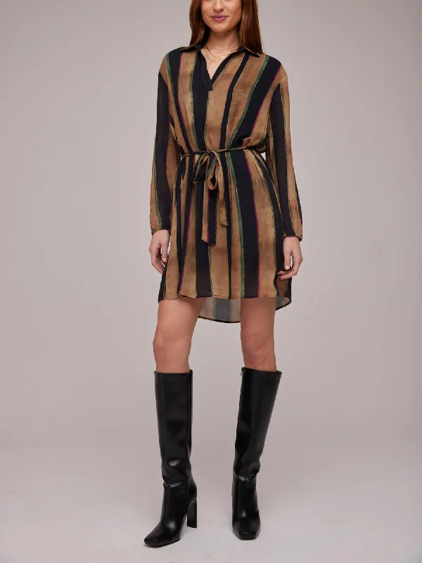 End Of Season Sale Sophisticated Cut Long Sleeve Tunic Dress In Golden Stripes