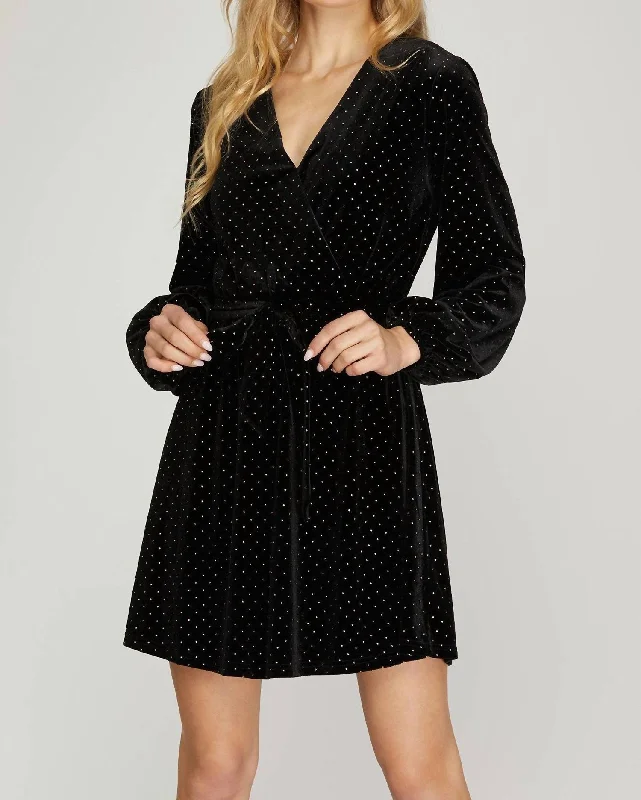 Trendy Looks On Sale Mid - Season Sale Long Sleeve Surplice W/ Gold Dots In Black