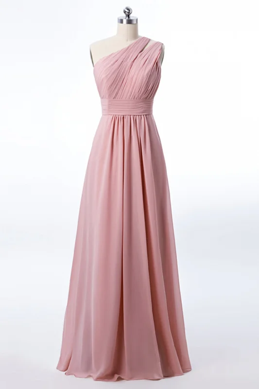 Modern Fashion Sale Buy More, Save More One Shoulder Blush Pink Chiffon A-line Bridesmaid Dress