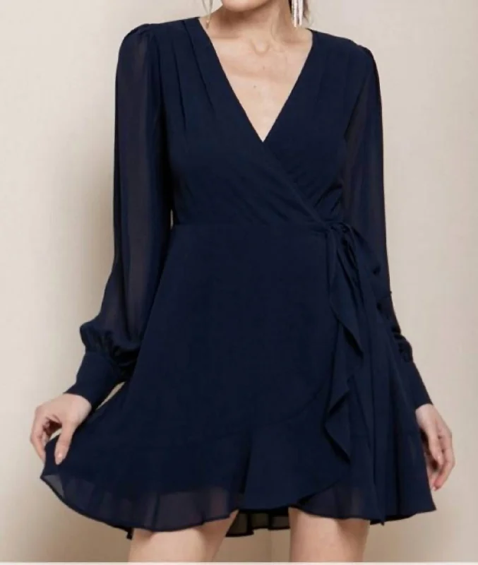 Sustainable Fashion Extravaganza Buy More, Save More Long Sleeve Wrap Dress In Navy