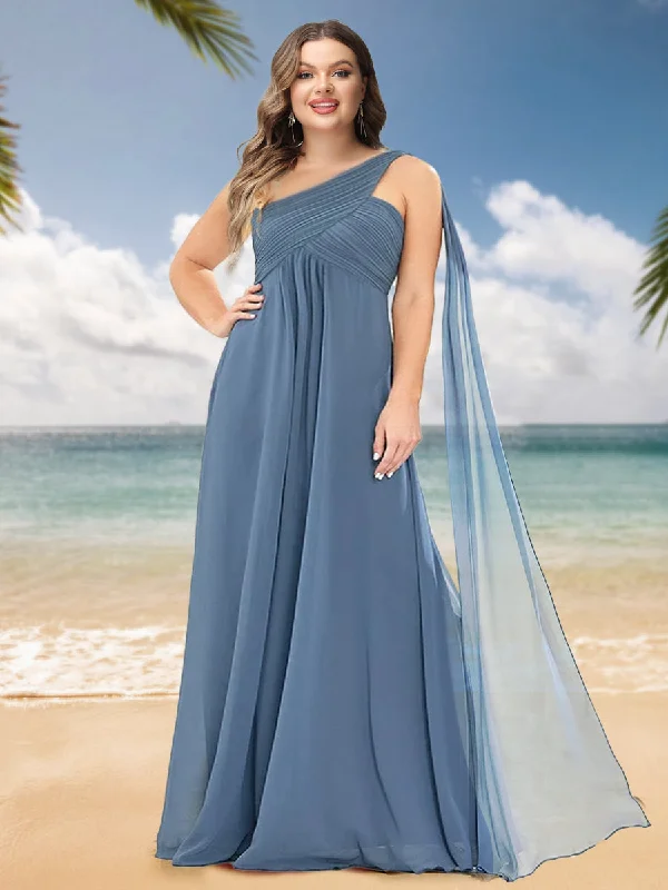 Classy Style Discounts Flowy Fabric A-Line/Princess One-Shoulder Sleeveless Plus Size Bridesmaid Dresses