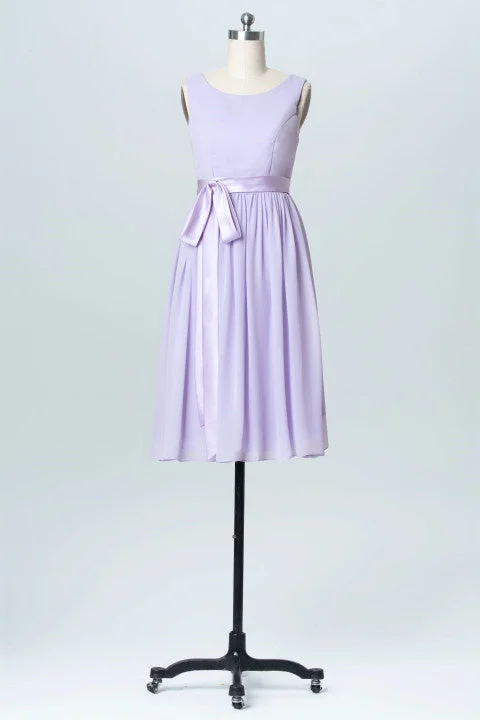 Sleek Style Discounts Today Only Lavender Crew Neck Tie-Side Short Bridesmaid Dress