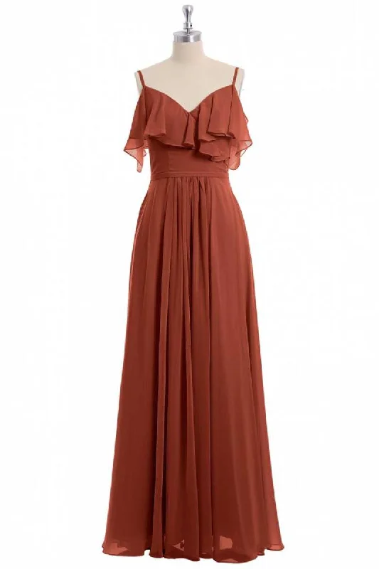 Chic And Edgy End - of - Month Blowout Rust Orange Straps Ruffled A-Line Bridesmaid Dress