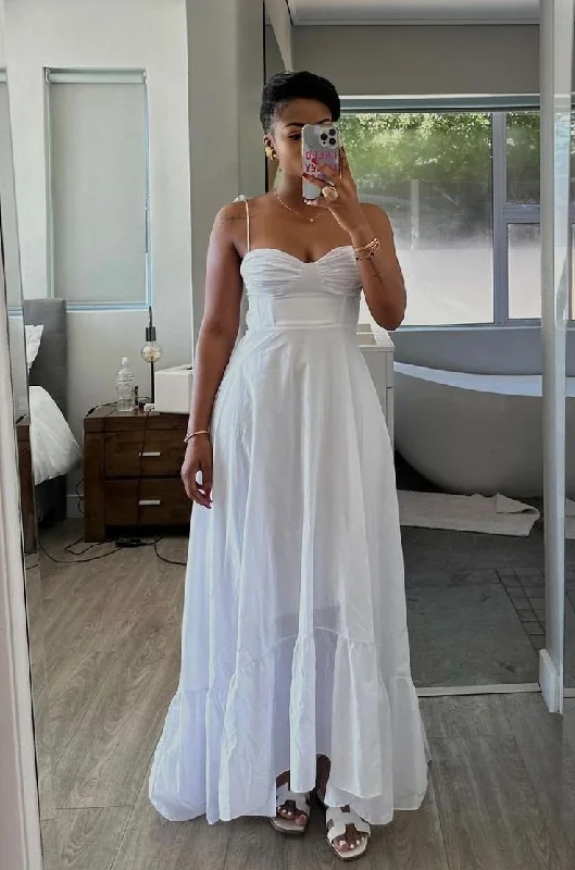 Timeless Elegance Redefined Great Prices on Feminine Styles Simple A line Spaghetti Straps White Sleeveless Long Prom Dress Formal Evening Dresses BD2539