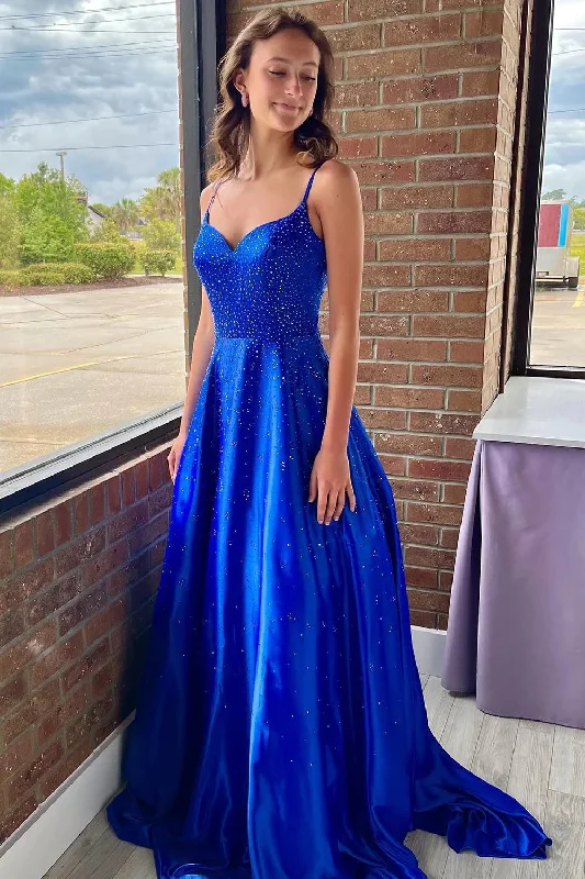 Top Brand Discounts Elegant Contour Roycebridal Athena | A-Line Spaghetti Straps Royal Blue Long Prom Dress with Beading