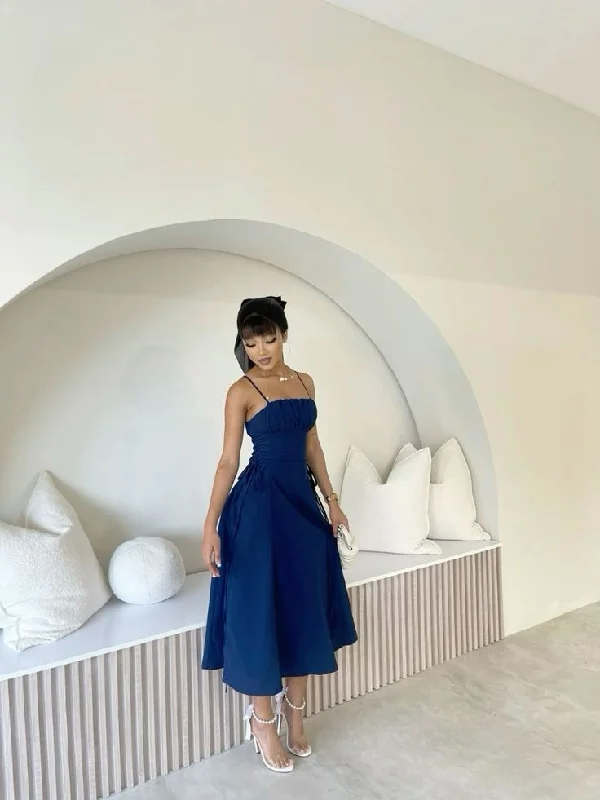 Fashion Forward, Function First Celebrate with Big Savings Simple A line Spaghetti Straps Blue Sleeveless Prom Dress Formal Evening Dresses BD2530