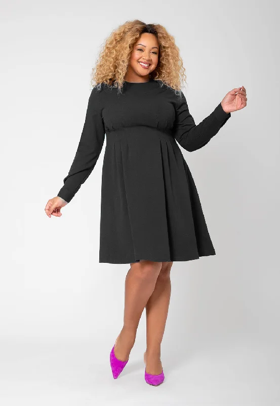 New Arrivals Bold Patterns Leota Women's Long Sleeve Lara Fit and Flare Dress (Curve) Black