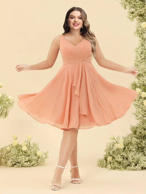 Classic Chic Deals Elegant Details A-Line/Princess Knee-Length V-Neck Plus Size Bridesmaid Dresses With Ruffles