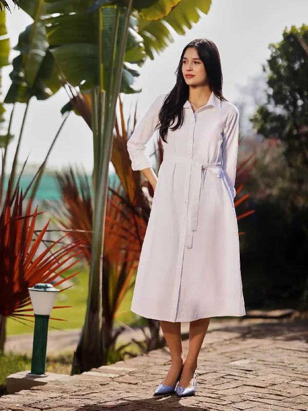 Summer Deals Mid - Week Surprise Poplin Shirt Dress - White