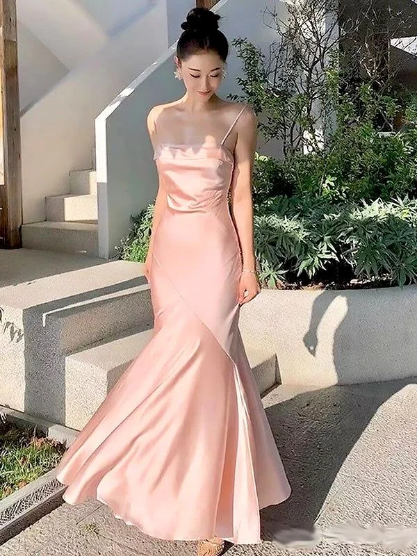 Chic Style Discounts Final Clearance Elegant Light Pink Spaghetti Straps Mermaid Sleeveless Cheap Simple Evening Prom Dresses      cg25088